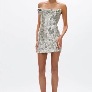 Rachel Gilbert Rosalie Mini Silver Strapless Dress